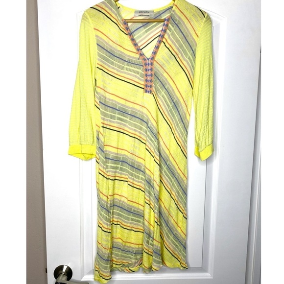 Anthro Aldomartins Yellow Multi Bamboo Dress size medium - Picture 1 of 7